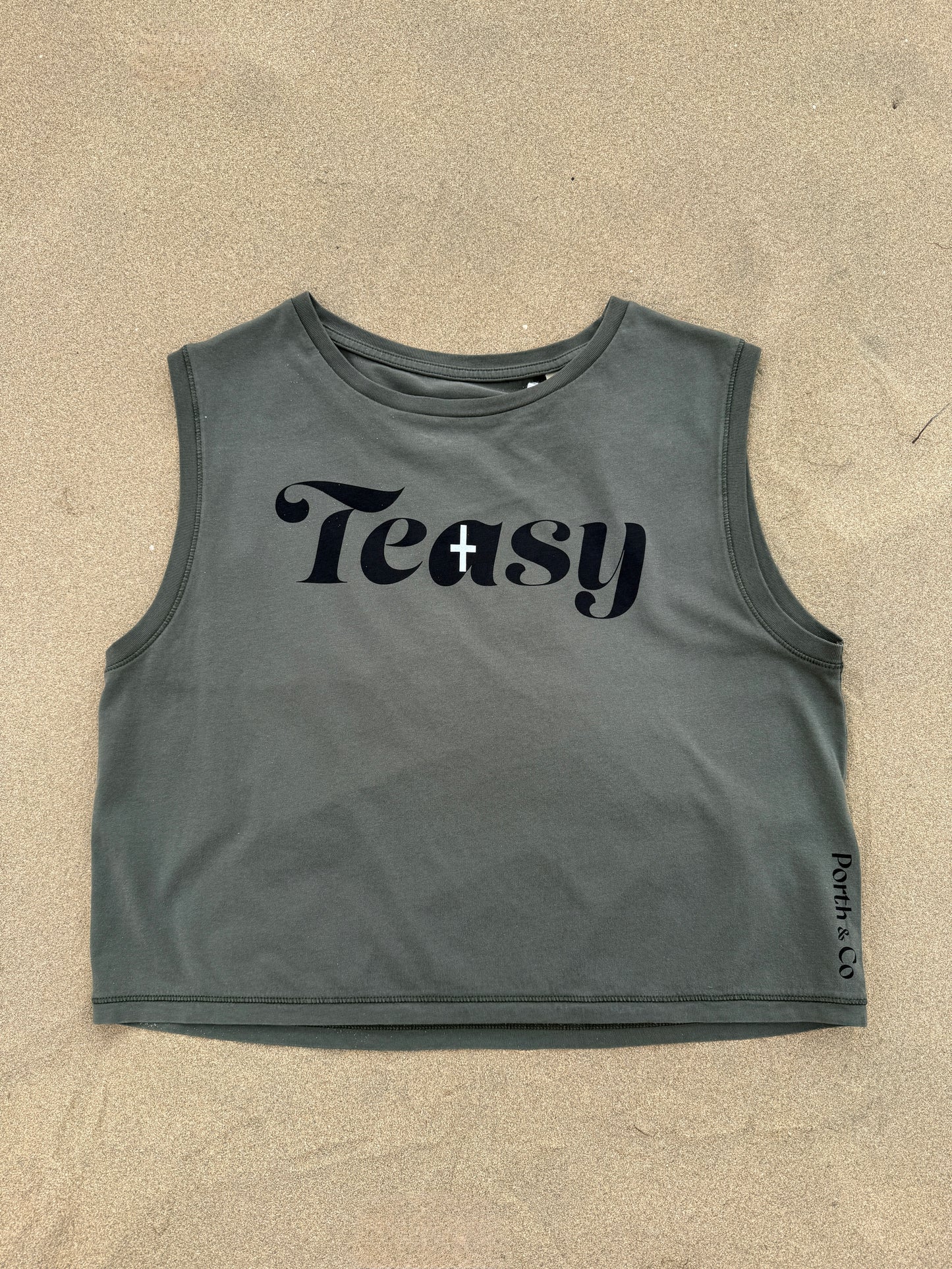 TEASY CROPPED VEST TOP - KHAKI